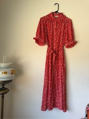 Max Studio Red Floral Button-Front Dress with Tie Waist